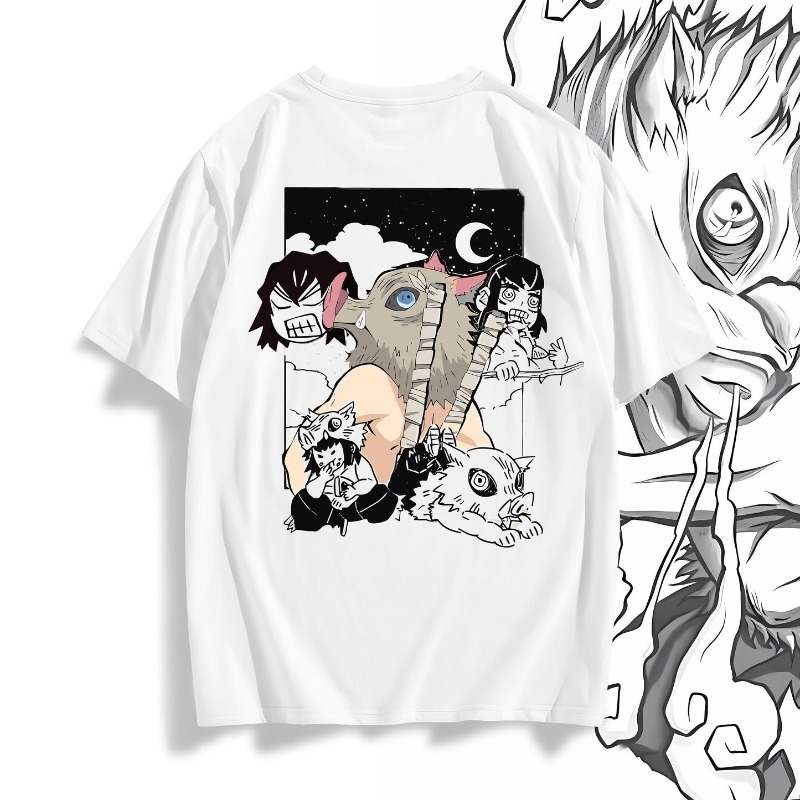 1. White:Demon Slayer Inosuke  - огляд і ціна Tee Graphic Print