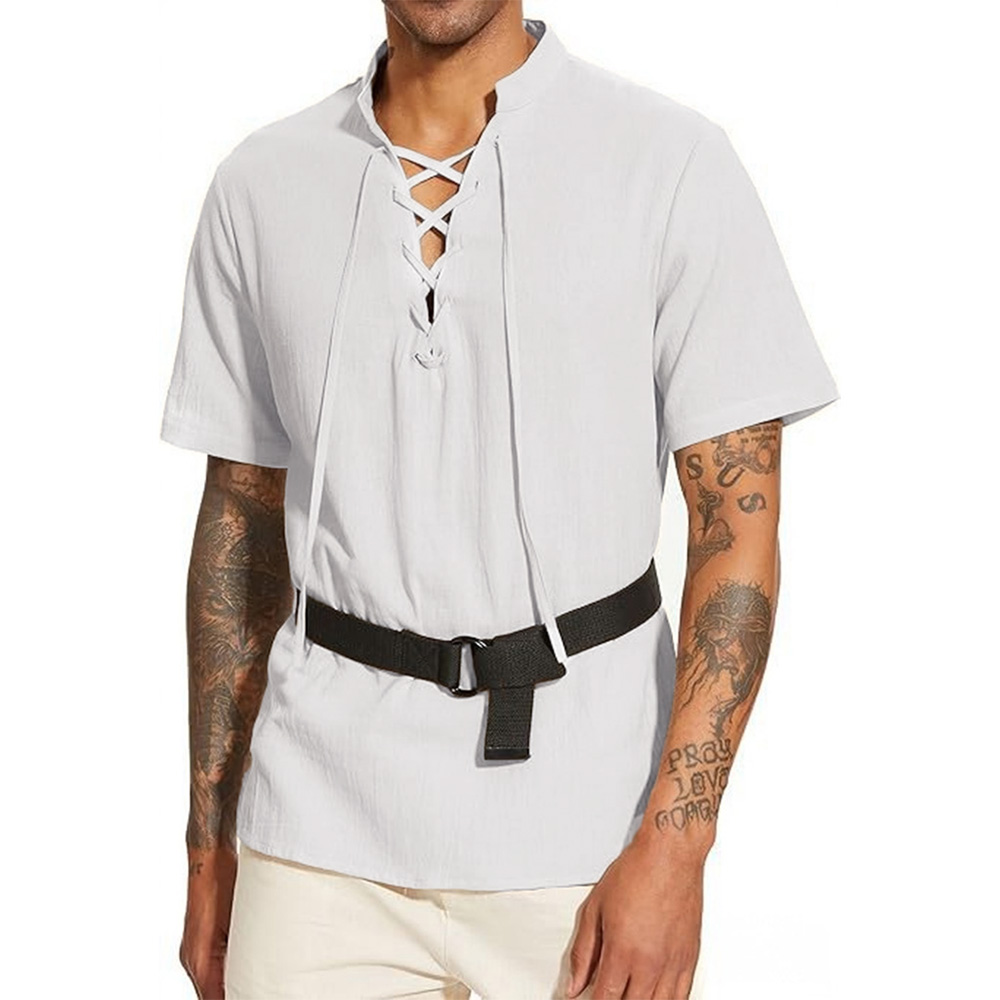 Men's V-neck T-shirt Vintage P - огляд і ціна Short Linen Drawstring