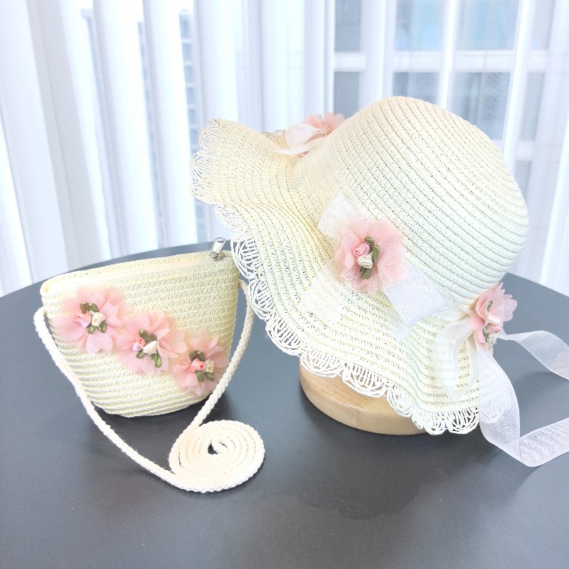 Girls 2pcs Straw Hat Solid Col - огляд і ціна Bucket Hat Straw
