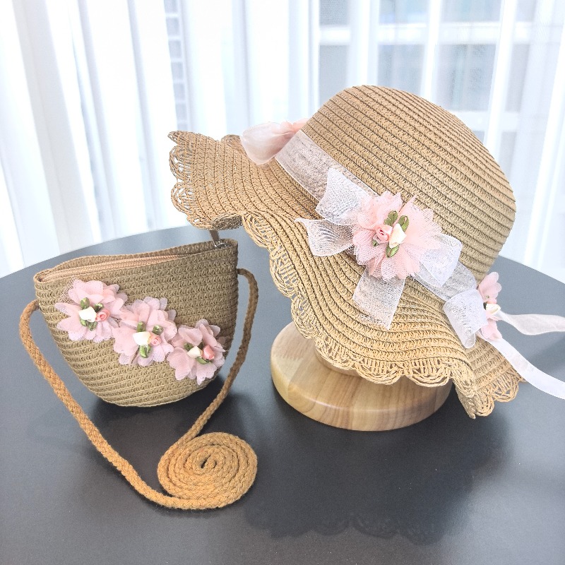 Girls 2pcs Straw Hat Solid Col - огляд і ціна Bucket Hat Straw